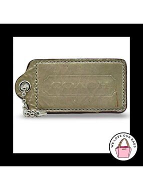 3.5" XL COACH Taupe Tan Patent & Gray Leather Fob Bag Charm Keychain Hang Tag